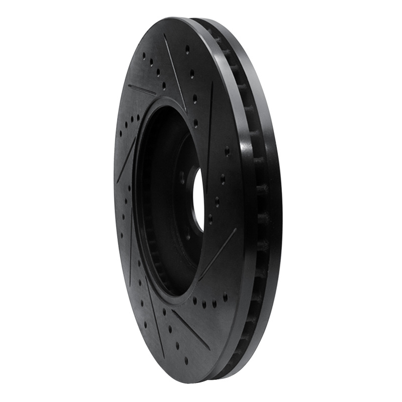 Jaguar XF Brake Rotor (1) - Front Left - R1 Concepts - Drilled & Slotted - Black - `10-`24